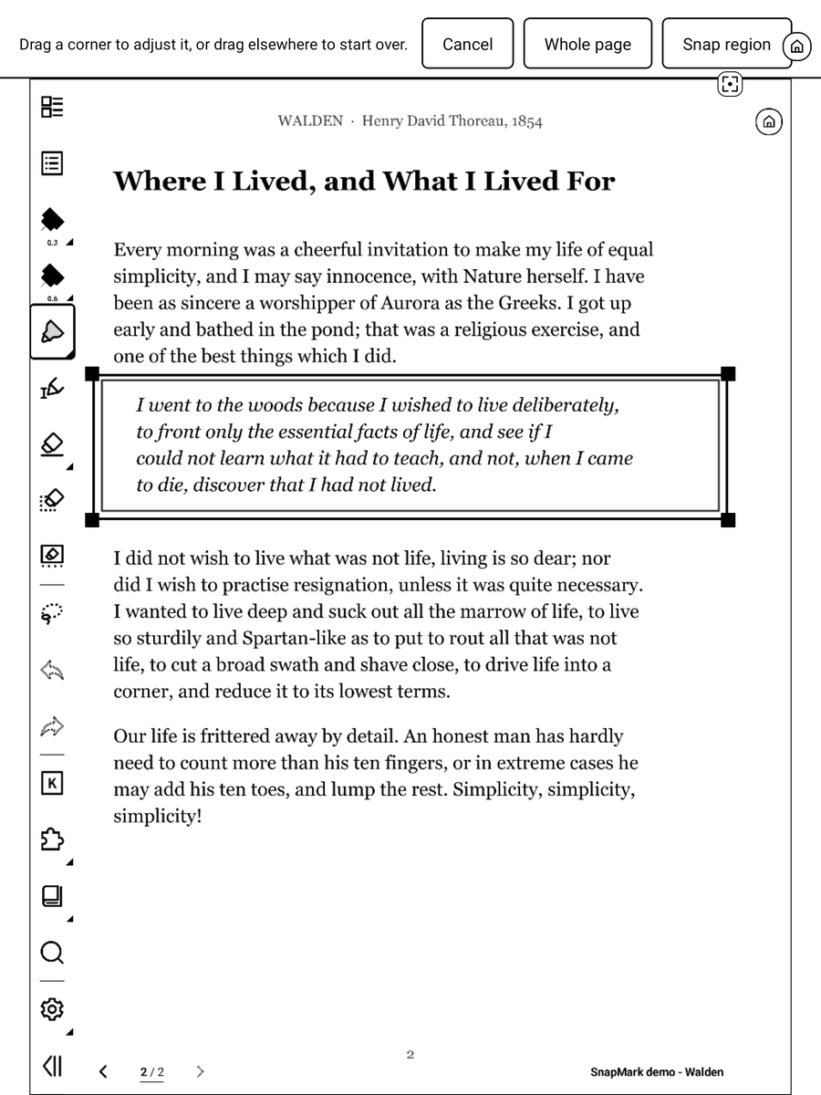 Snap region in a PDF: a box drawn around a quote.